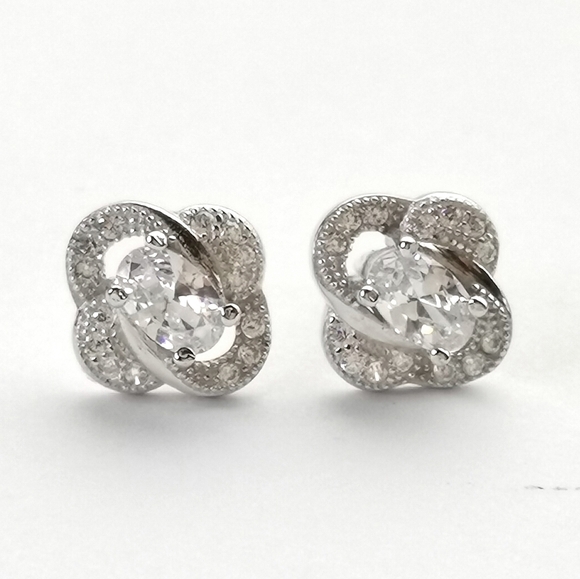 Diamonelle Sterling Silver CZ Love Knot Stud Earrings - Picture 1 of 7